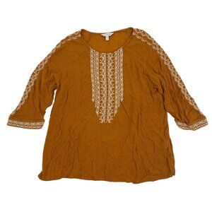 Garnet Hill Size Large Linza Embroidered Top Viscose Casual Autumn Fall